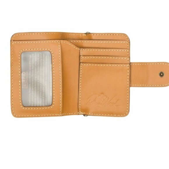 NWT PATRICIA NASH Iberia Bi-Fold Wallet BLUE DENIM FLORET  & TAN LEATHER w RFID - Picture 3 of 6